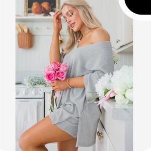 NWOT- Pink Lily Gray Knit Ribbed Lounge Set